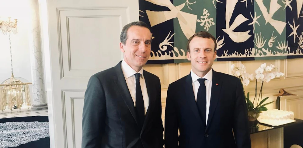Ex-Kanzler Christian Kern (SPÖ) und der amtierende französische Staatspräsident Emmanuel Macron.