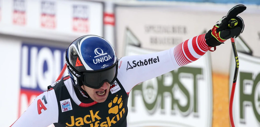 Matthias Mayer jubelte nach seiner Fahrt. Nur zwei konnten den Kärntner noch abfangen: Paris und Feuz.