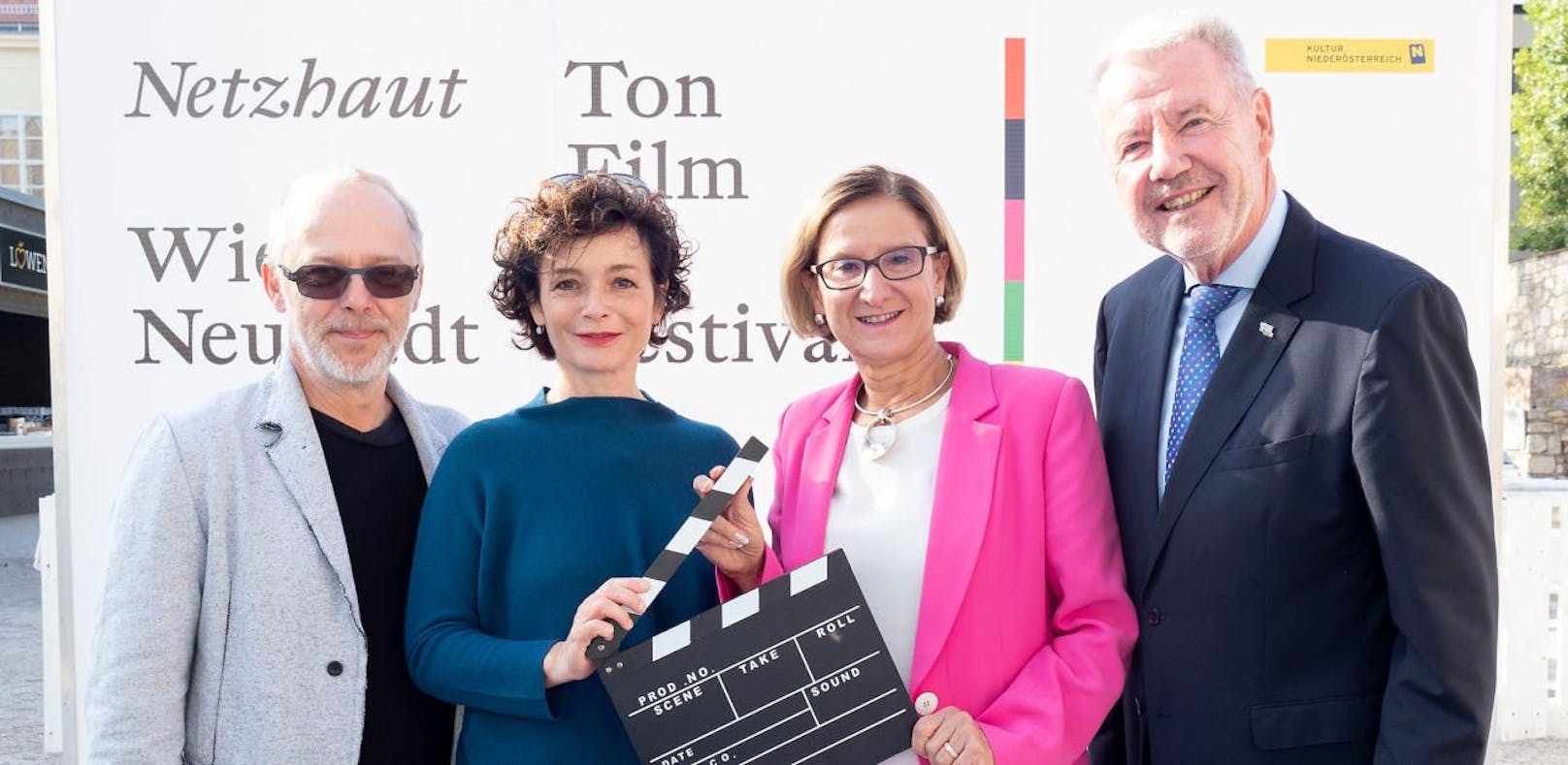 Landeshauptfrau Johanna Mikl-Leitner und Bürgermeister Klaus Schneeberger stellten gemeinsam mit den künstlerischen Leitern Katharina Stemberger und Fabian Eder das neue Filmfestival &quot;NETZHAUT&quot; vor.
