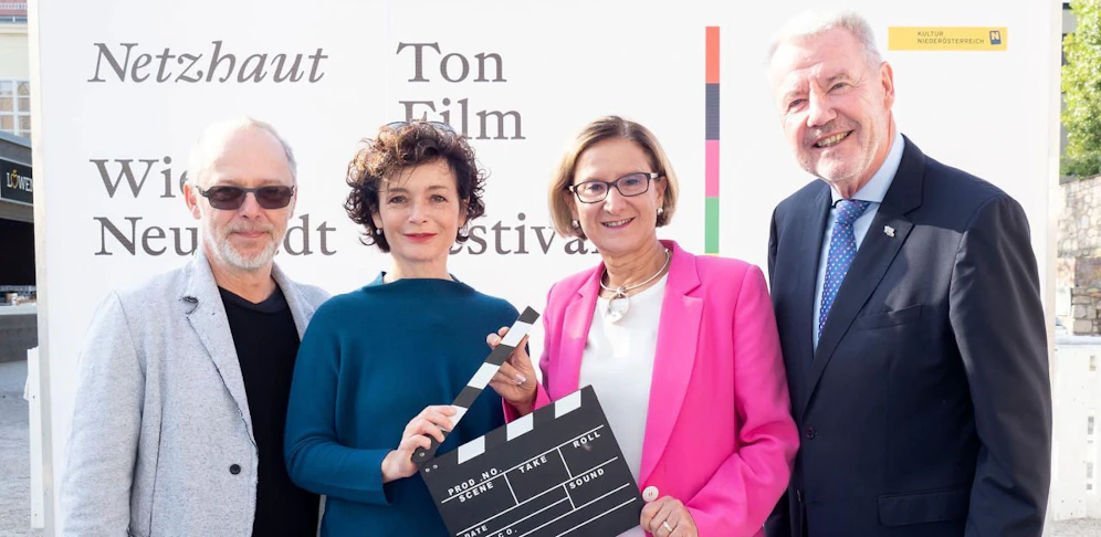 Landeshauptfrau Johanna Mikl-Leitner und Bürgermeister Klaus Schneeberger stellten gemeinsam mit den künstlerischen Leitern Katharina Stemberger und Fabian Eder das neue Filmfestival "NETZHAUT" vor. 