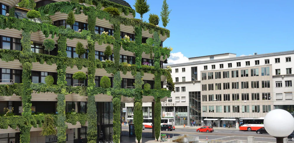 So könnte schon bald die begrünte Fassade am Neuen Rathaus aussehen.