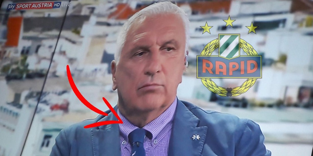 Rapid-Ikone Hans Krankl im Sky-Studio mit violettem Hemd.