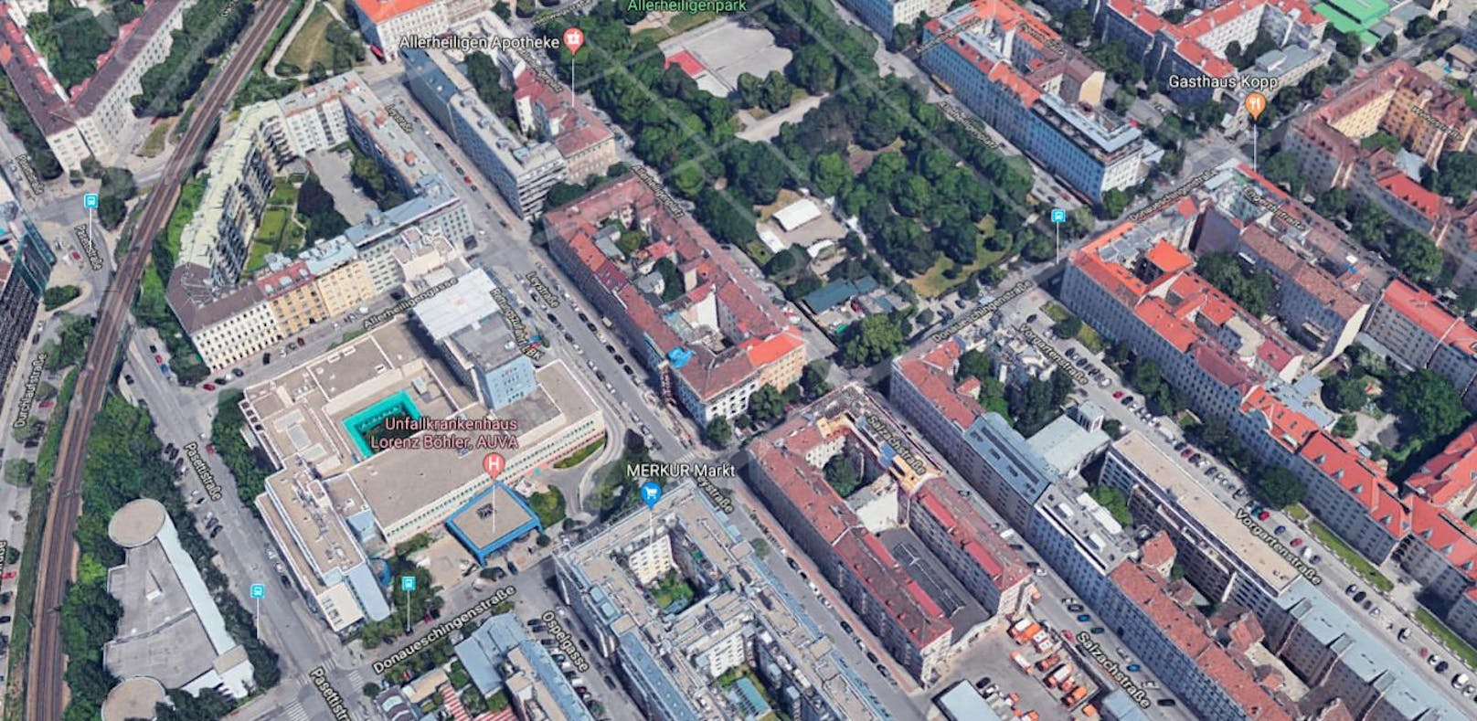 Der Allerheiligenplatz liegt nahe dem UKH Lorenz Böhler in Wien-Brigittenau.