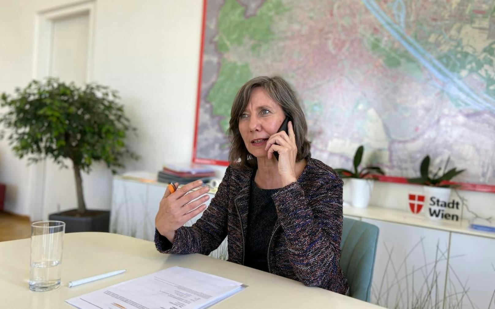 Wiens Vizebürgermeisterin und Verkehrsstadträtin Birgit Hebein (Grüne)  mit Sicherheitsabstand  im Telefoninterview mit  &quot;Heute&quot;. 