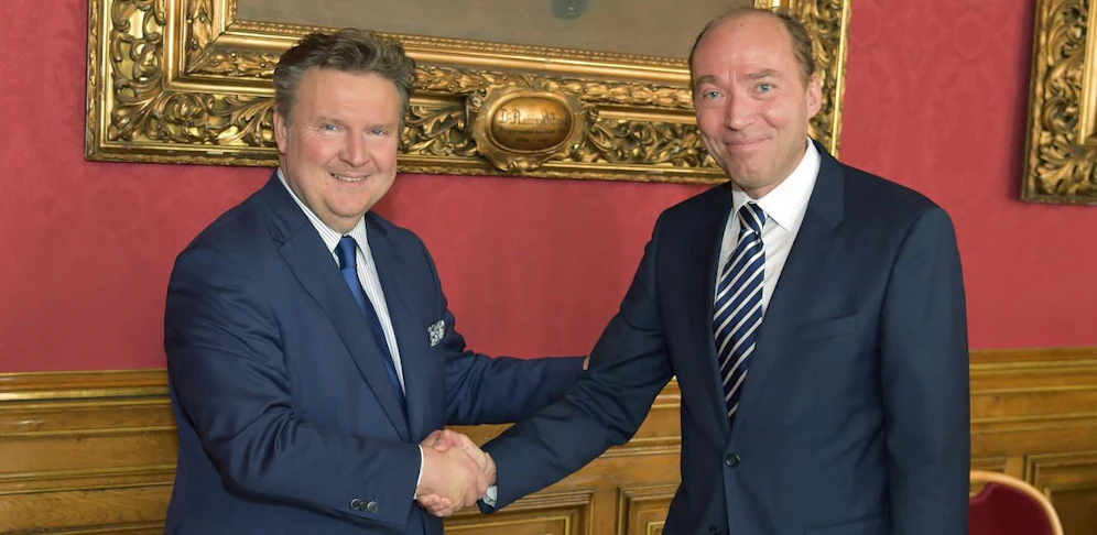 Bürgermeister Michael Ludwig (li.) mit dem neuen Praterstern-Koordinator Paul Oblak