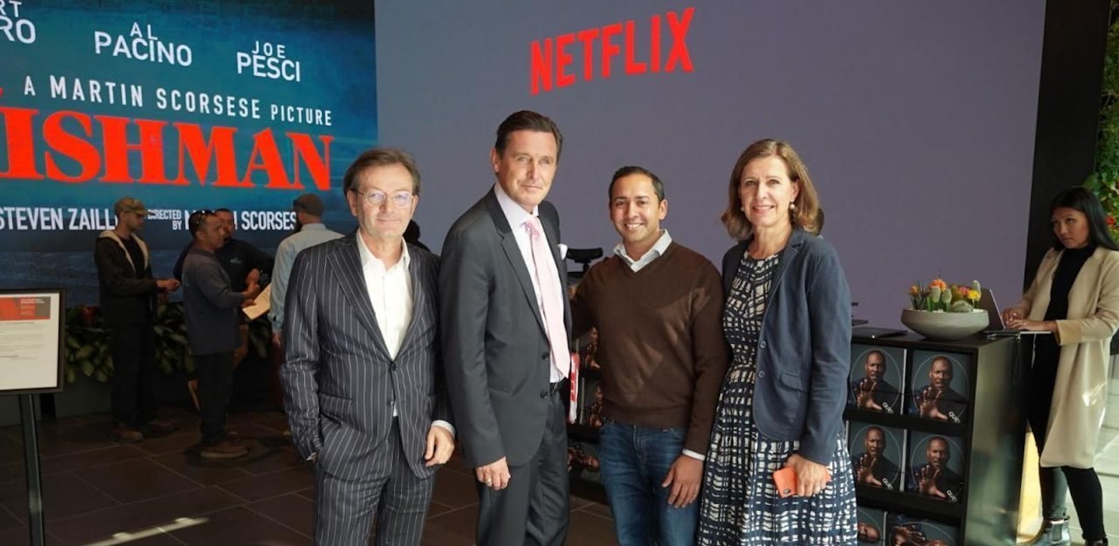 Wiener Delegation bei Netflix (v.l.): Wirtschaftsagentur-Chef Gerhard Hirczi, Stadtrat Peter Hanke, Rajiv Dalal (Netflix), Marijane Stoischits (Vienna Film Commission)