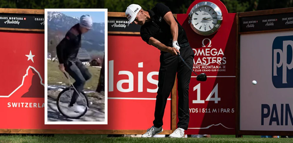Golf-Profi Matthias Schwab glänzt auf dem Einrad. 