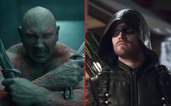 Dave Bautista als Drax the Destroyer (li.) und Stephen Amell als Arrow