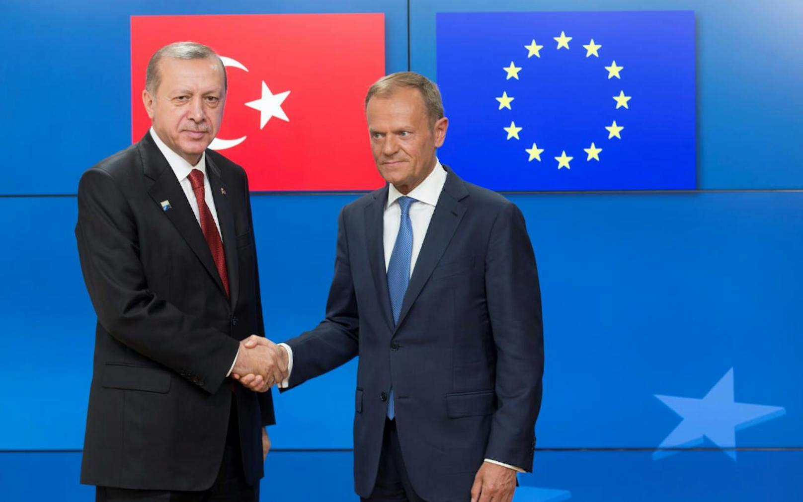 Recep Tayyip Erdoan und der Präsident des Europäischen Rates, Donald Tusk bei ihrem letzten Treffen im Mai