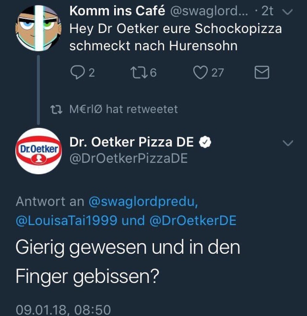 "In den Finger gebissen?" Die Social Media-Abteilung des Tiefkühlgiganten servierte einen Troll mit nur einem Satz ab.