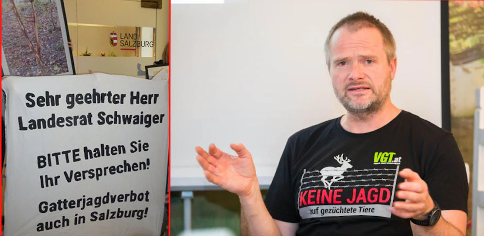 VGT-Obmann Balluch durfte nach 9,5 Stunden Warten doch mit Salzburger Landesrat Josef Schwaiger (ÖVP) über die neue Jagdnovelle sprechen. 