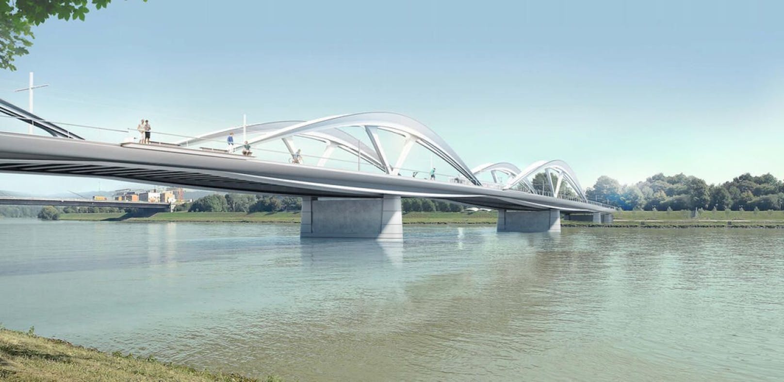 Die Grafik zeigt, wie die neue Donaubrücke in Linz aussehen wird.