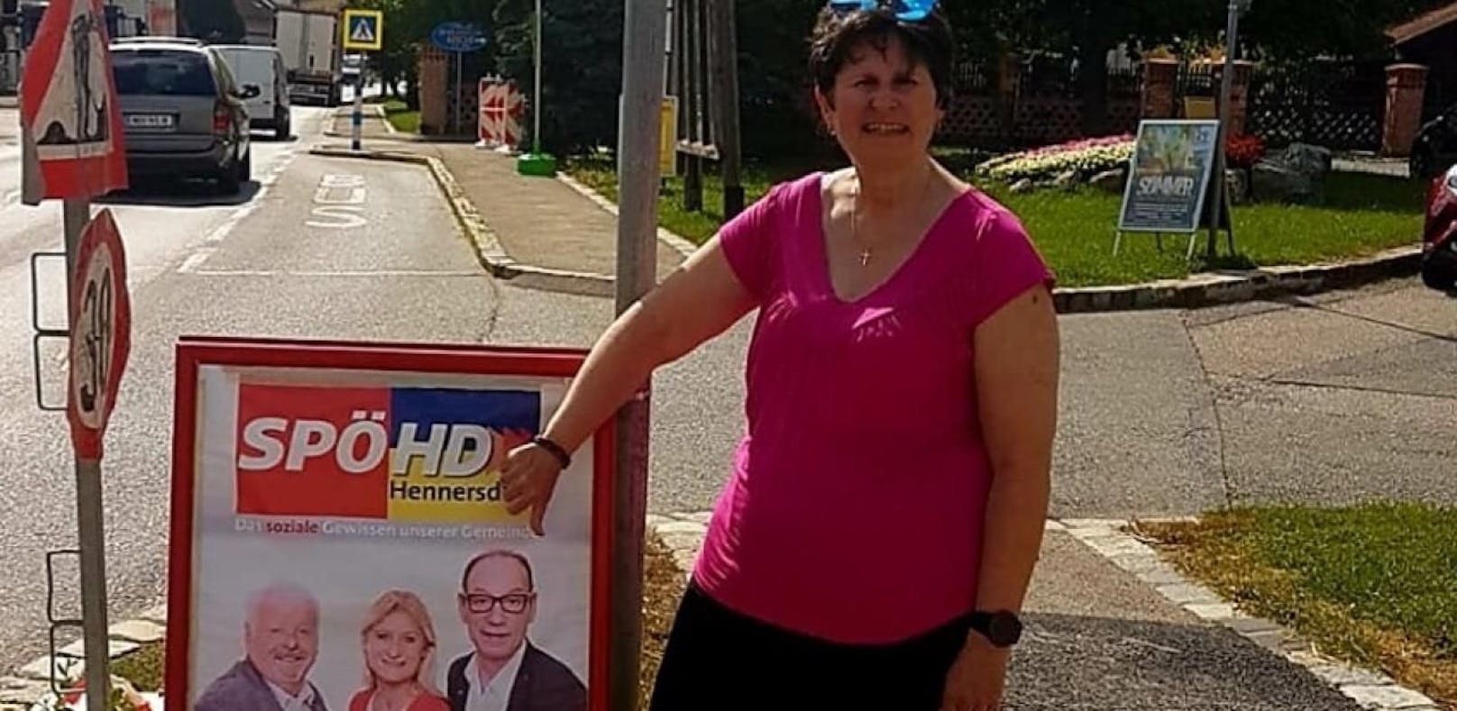 Elisabeth Kran bei Wahlplakat am 19. Juni