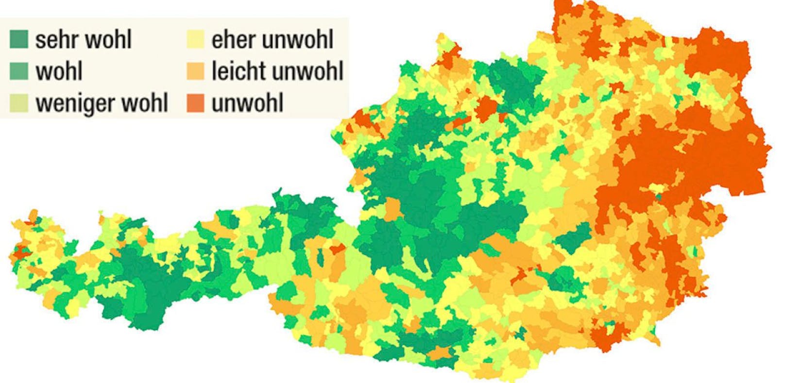 Die Grafik zeigt: Wiener fühlen sich nicht wohl, das Glück wohnt in Klagenfurt 