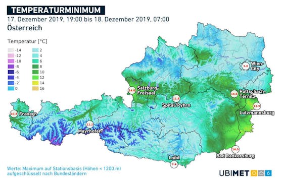 Das sind die Temperaturrekorde in der Nacht auf Mittwoch. (Ubimet)