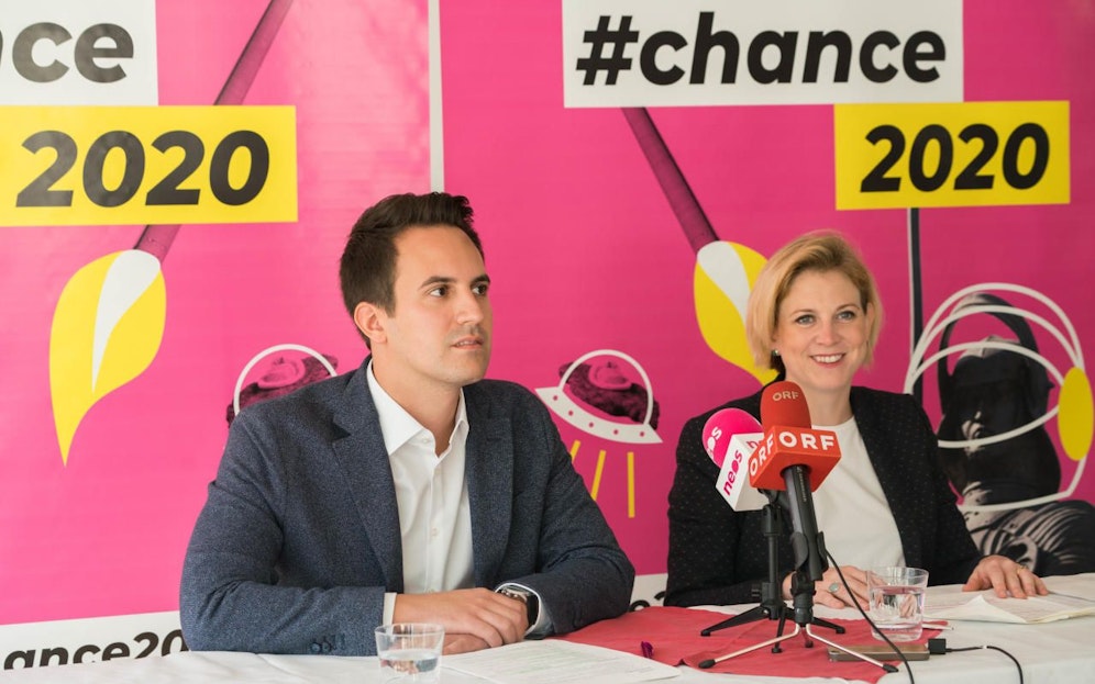 Der designierte Klubchef Christoph Wiederkehr und Neos-Chefin Beate Meinl-Reisinger laden am 18. September zur Chancenkonferenz. (c) Lukas HagelmüŸller