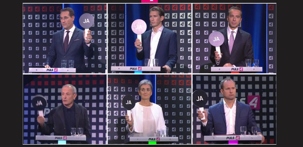 "Ja", sagen die Spitzenkandidaten hier bei der "Elefantenrunde" auf Puls 4, "Nein danke" hieß es nun für die Blitzduelle auf ATV.