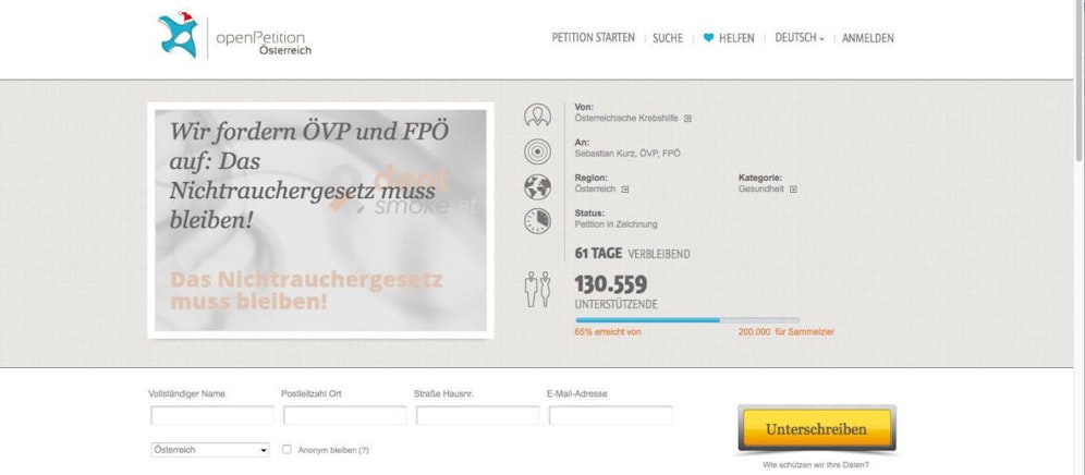 "Nichtrauchergesetz muss bleiben": Mehr als 130.000 Unterschriften in eineinhalb Tagen