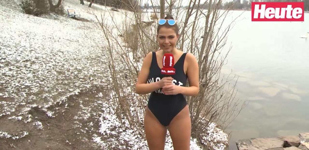 Heute.at - Anna Chiara kann's... bei -6 Grad in der Alten Donau!