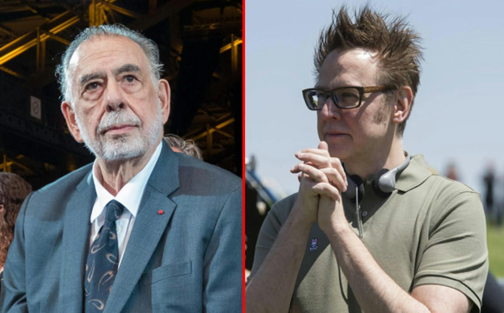 Francis Ford Coppola (li.) bei Festival Lumiere 2019 und James Gunn am Set des Superhelden-Horrorfilms &quot;Brightburn&quot;