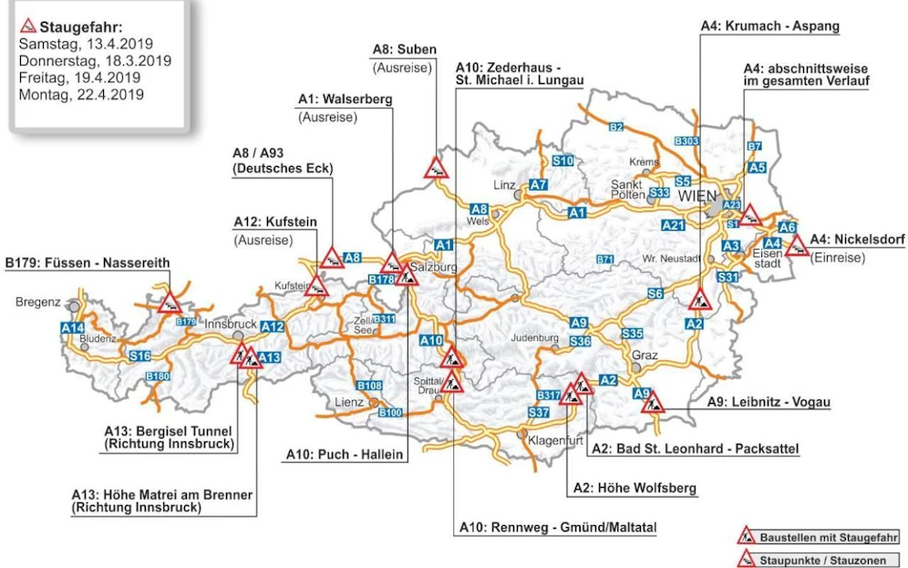 In diesen Regionen ist um Ostern herum mit Stau zu rechnen.