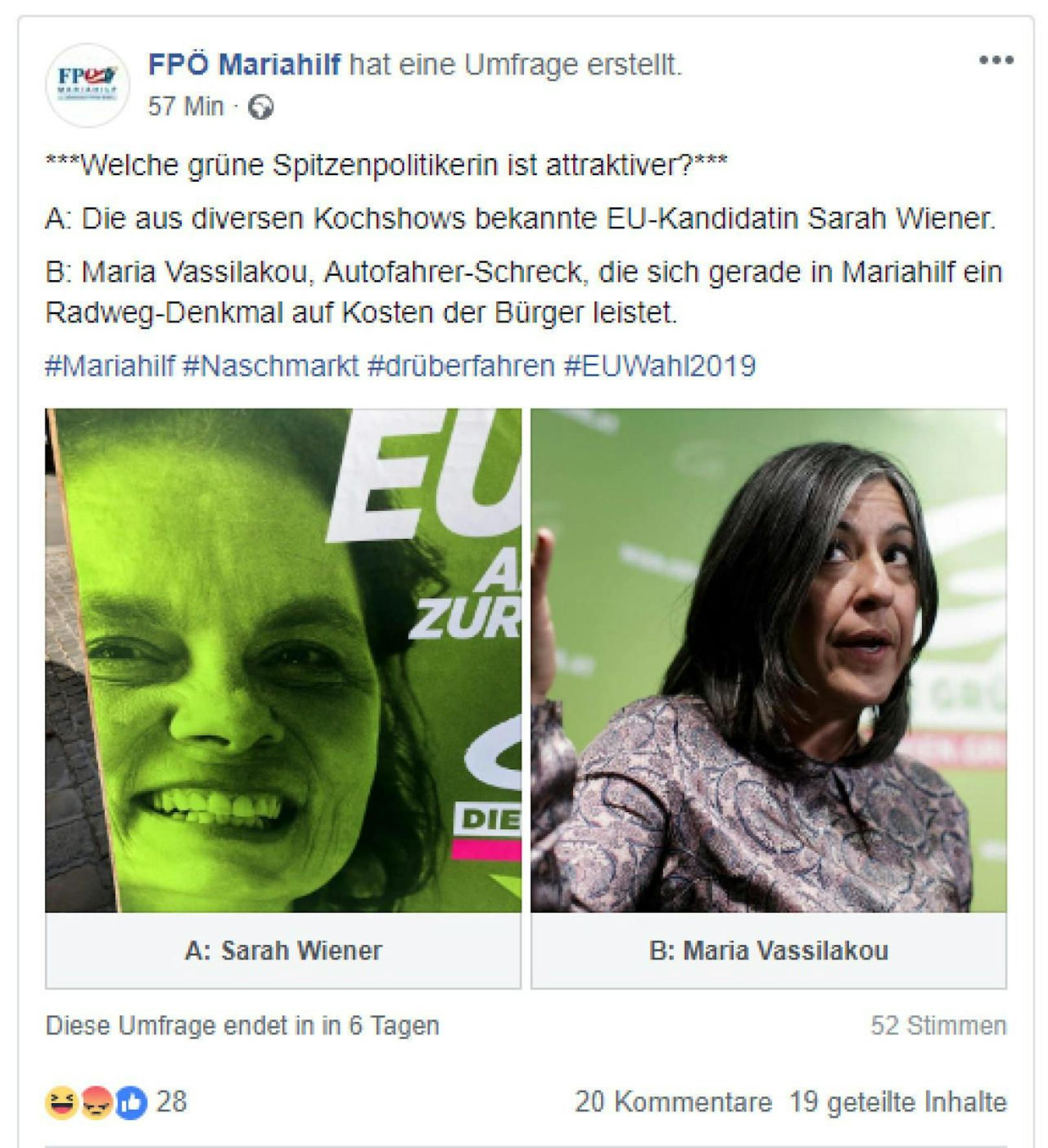 Das Skandal-Posting der FPÖ Mariahilf.