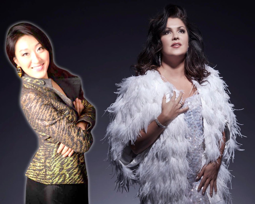 Titelheldin Netrebko (re,) und ihre Zweitbesetzung Vittoria Yeo: Anna überlässt ihr heute den ersten großen Auftritt als Prinzessin (Foto: Kirk Edwards, Facebook)