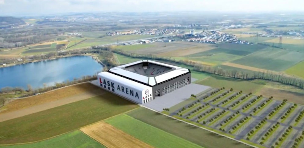 Mit dieser Visualisierung ging der LASK an die Öffentlichkeit. Allerdings soll das Stadion viel weiter weg vom See gebaut werden, versichert der Verein nun.