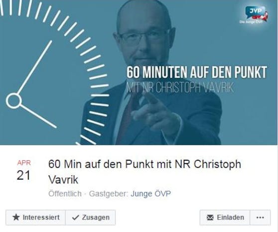 Die JVP bewarb eine Veranstaltung mit Ex-Neos-Mandatar Vavrik mit einem Bild, dessen Rechte bei den Neos liegen.
