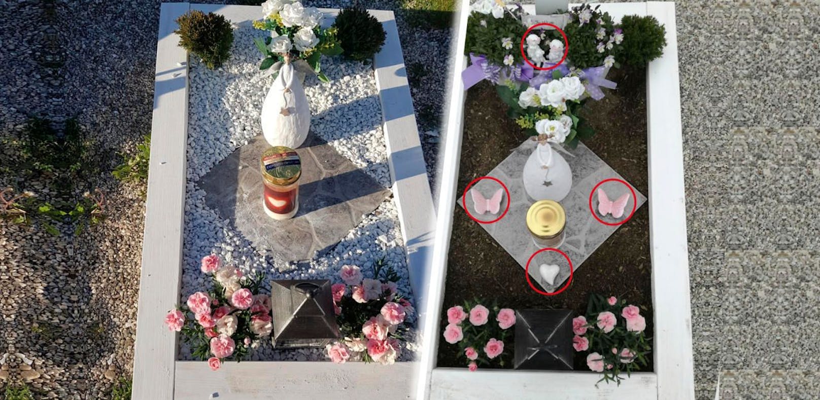 Diebe stahlen auf dem Trauner Stadtfriedhof mehrere Figuren auf einem Kindergrab. 