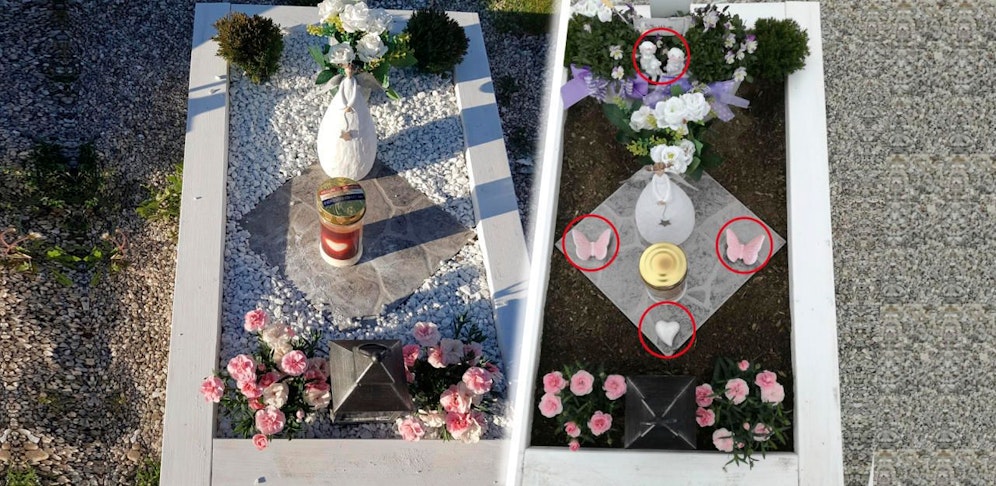 Diebe stahlen auf dem Trauner Stadtfriedhof mehrere Figuren auf einem Kindergrab. 