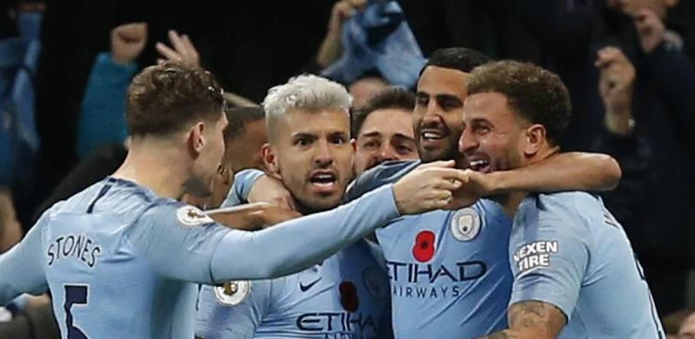 Sergio Aguero of Manchester City celebrates scoring the second goal during the Premier League match at the Etihad Stadium, Manchester. Picture date 11th November 2018. Picture credit should read: Andrew Yates/Sportimage PUBLICATIONxNOTxINxUK  