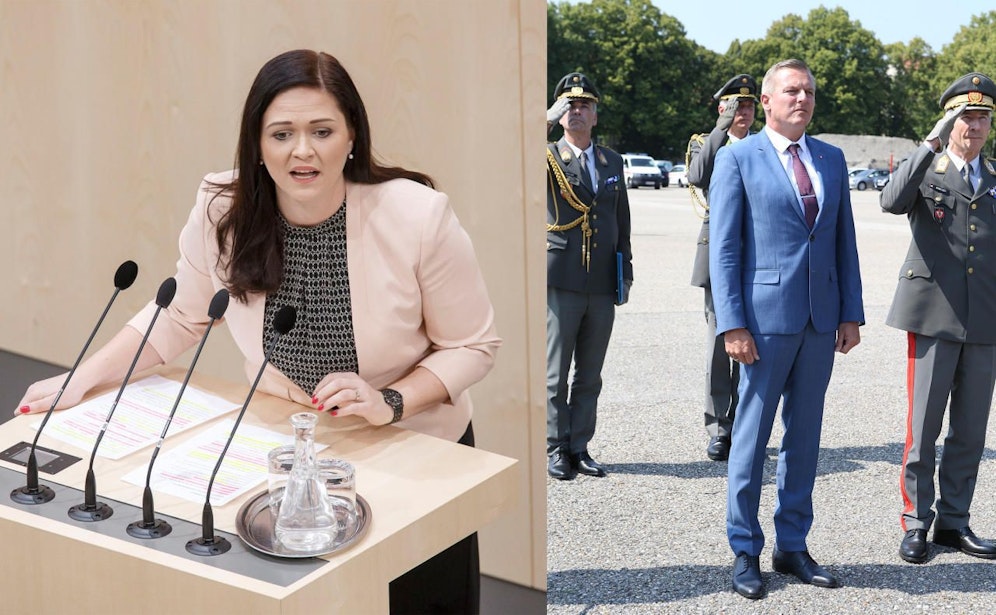 Jetzt-Abgeordnete Holzinger und Minister Kunasek (FP). 