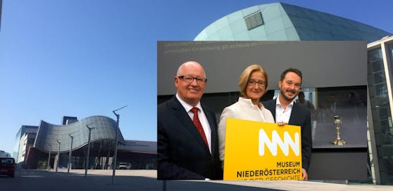 Hauptkurator Stefan Karner, Landeshauptfrau Johanna Mikl-Leitner und Museum Niederösterreich-Manager Matthias Pacher (v.li.)