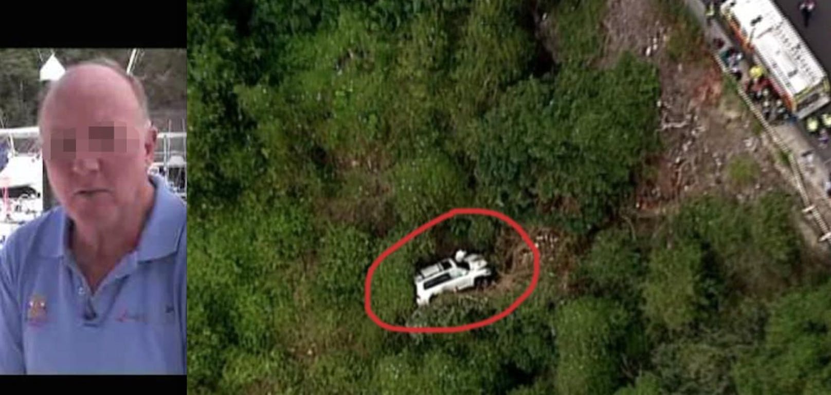 Wunder: Der weiße Geländewagen liegt nach einem 30-Meter-Sturz im Abgrund, der bekannte Autor Gordon K. (64) überlebt fast unverletzt!