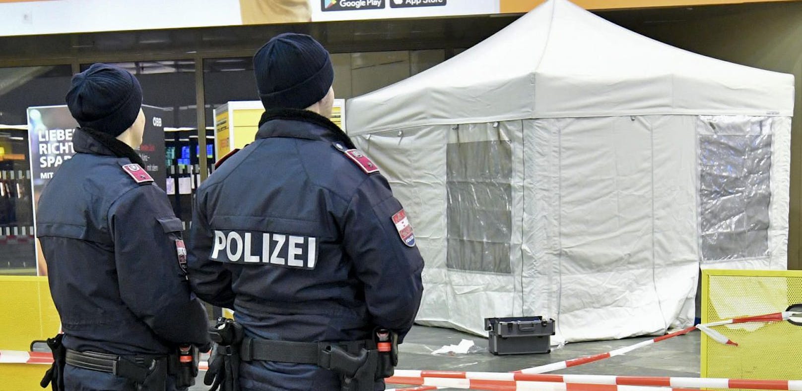 Die Polizei sicherte den Tatort am Hauptbahnhof in Wien. 