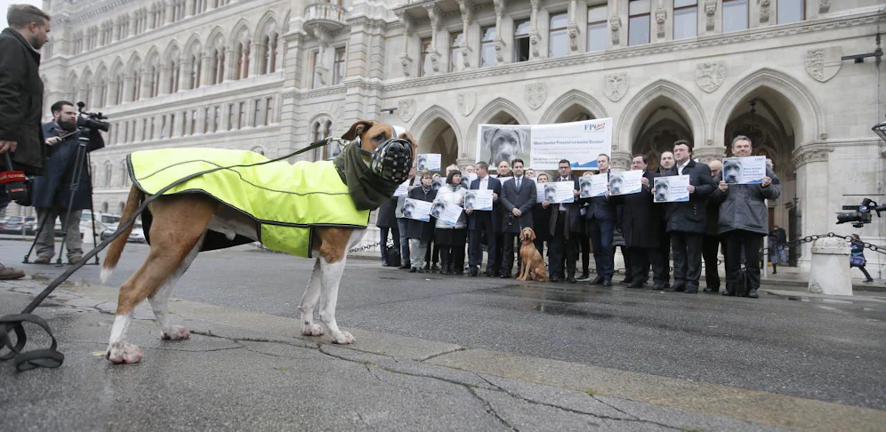 Nepp (Mitte, mit Hund Enzo) und die FPÖ protestierten gegen das Hundetötungsgesetz.