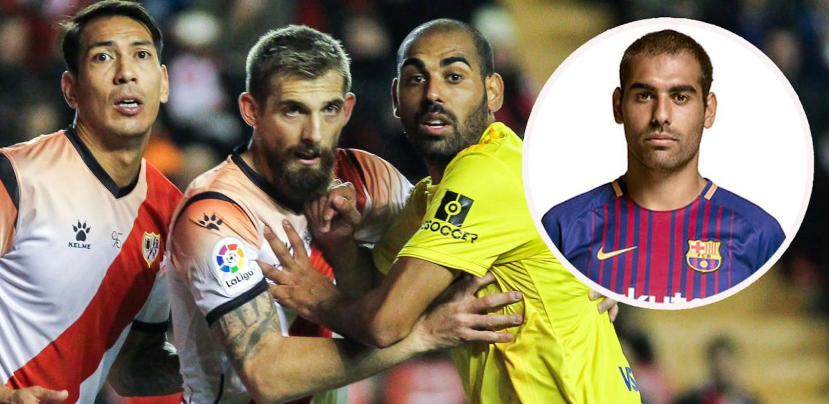 Rechts Rafael Jarque, &quot;Fali&quot;, im gelben Cadiz-Trikot. Beim FC Barcelona kam er nicht über die zweite Mannschaft hinaus.