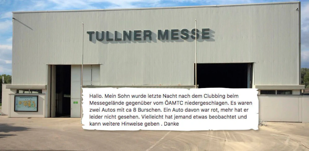Das Facebook-Posting der Mutter nach Vorfällen auf dem Heimweg vom Clubbing am Messegelände Tulln.