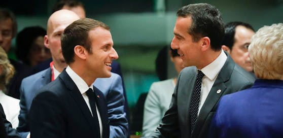 Bundeskanzler Christian Kern trifft in Brüssel den französischen Präsidenten Emmanuel Macron (li.)