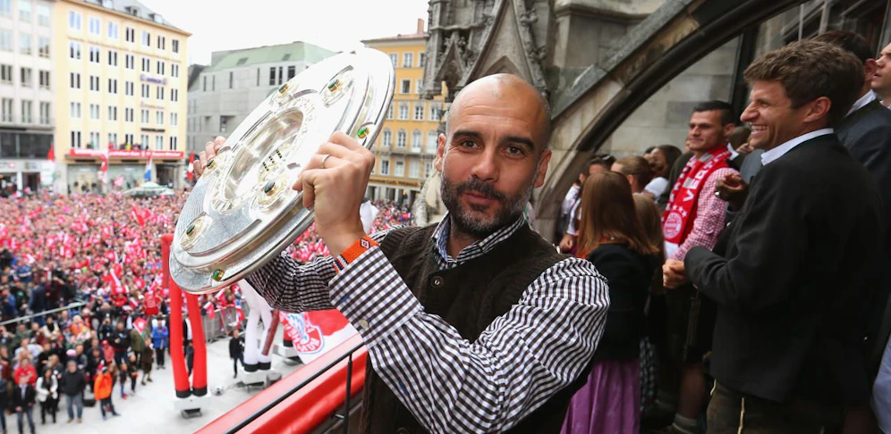 Pep Guardiola bei der Meisterfeier 2016 auf dem Münchner Marienplatz