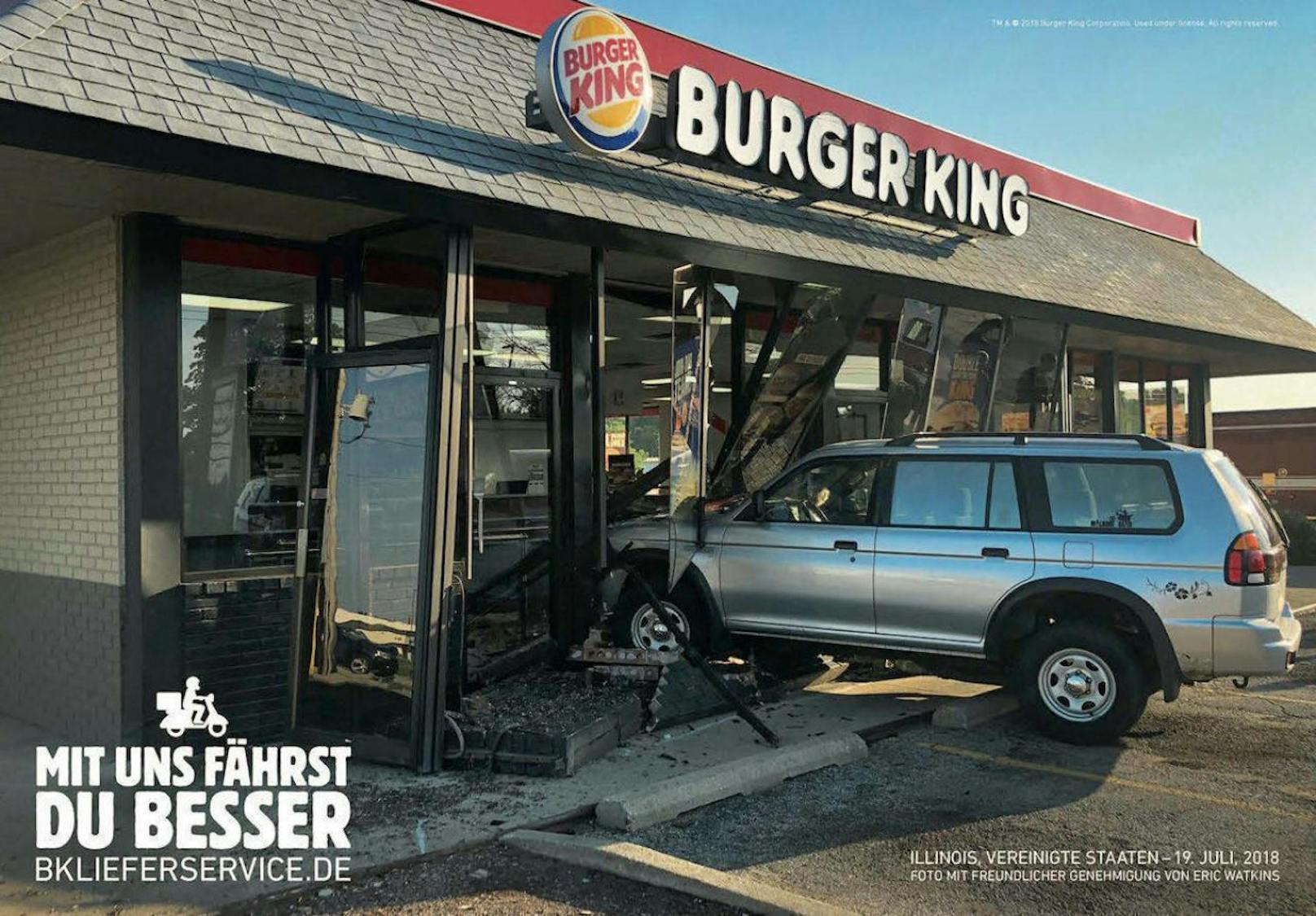 Mit Unfällen wie diesem wirbt Burger King in Deutschland für seinen Lieferservice.