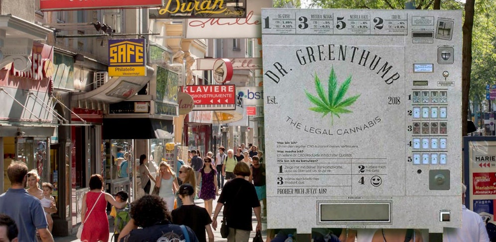 So sieht der neue Automat auf der Mariahilfer Straße aus (Montage)