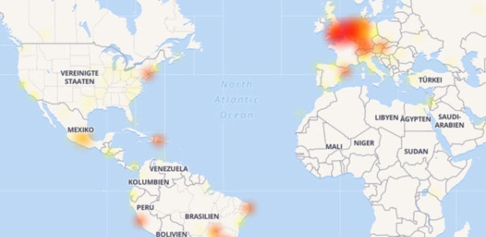 In Europa und Amerika kam es zu Störungen: Eine Karte des Störungsdiensts allestörungen.at. (3. Mai 2017) Bild: Screenshot