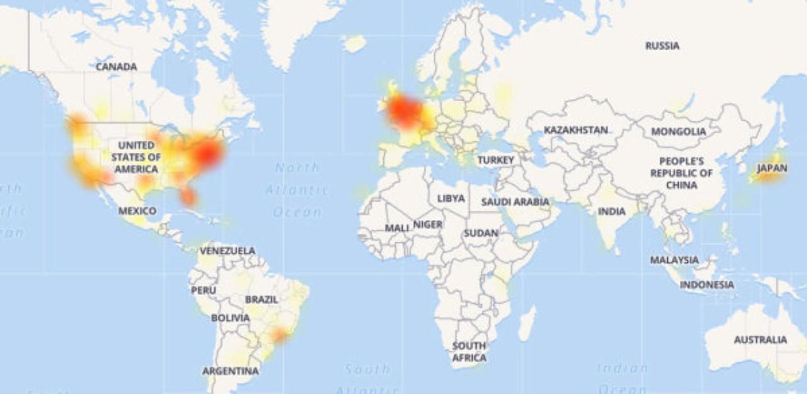 Diese Karte zeigt, wo Twitter überall ausgefallen ist.