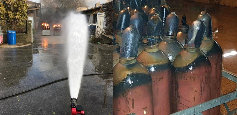 Die Feuerwehr stand 27 Stunden im Einsatz, um den Gasflaschenbrand zu löschen.
