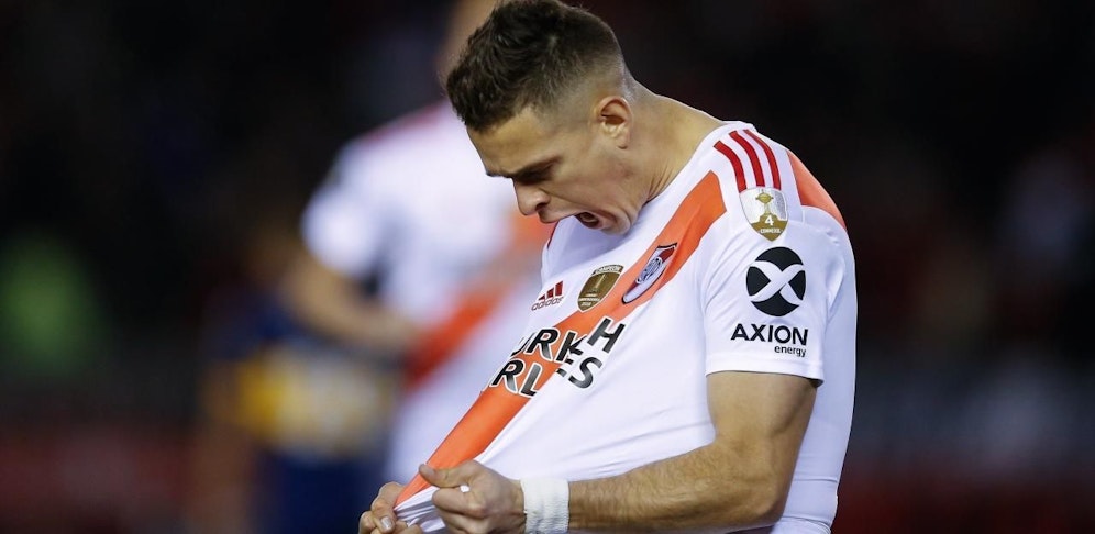 River Plates Rafael Santos Borre feiert nach seinem Tor im Copa-Halbfinale.