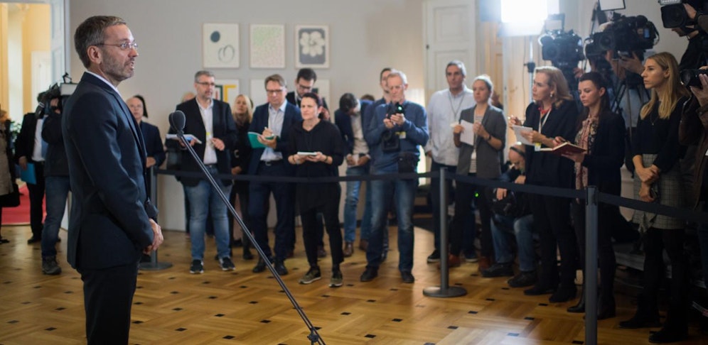 Innenminister Herbert Kickl (FP) am Mittwoch vor Medien  