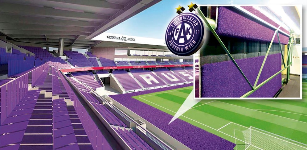 So wenig Grün wie möglich! In der "neuen" Generali Arena erstrahlt selbst der Kunstrasen neben dem Spielfeld im kräftigen Violett. 