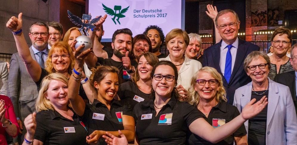 Bundeskanzlerin Angela Merkel bei der Verleihung des Deutschen Schulpreises an die beste Elisabeth-Selbert-Schule. Credit: Picturedesk